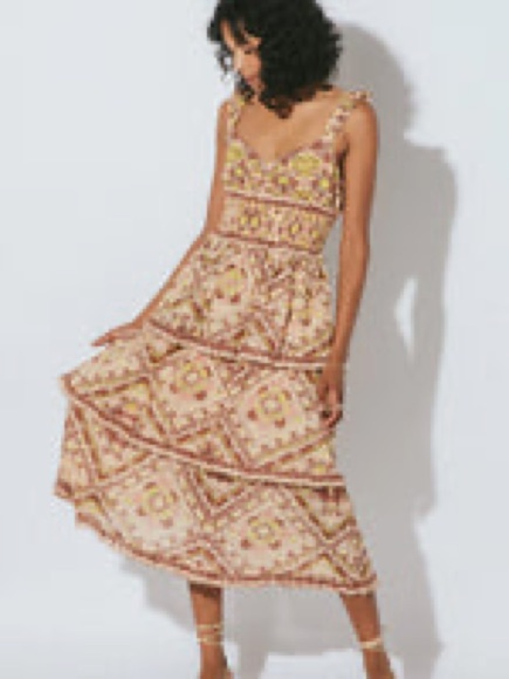 Cleobella Pink Patterned Tiered Midi Dress - Picture 3 of 10